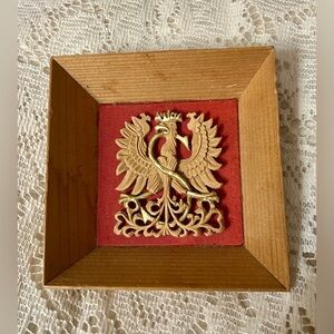Vintage Hand Carved Wooden Polish Eagle (Sigismund I the Old) in Wood Frame